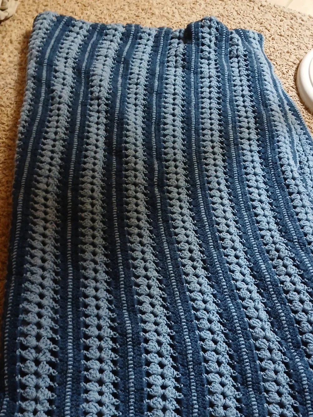 Handmade Crochet Throw Blanket in Two-Tone Blue